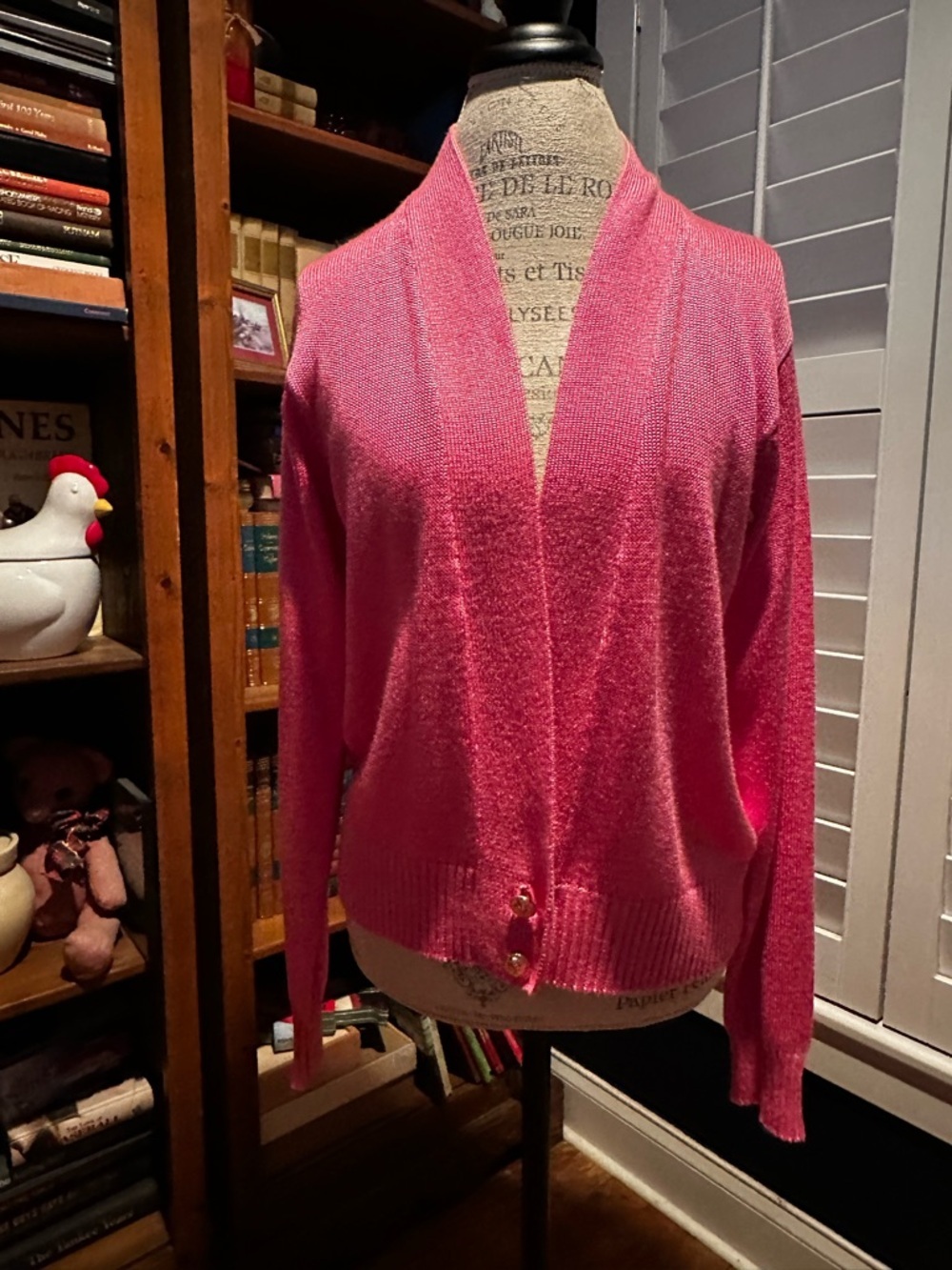 Women's Pink Open-Front Button-Accent Handloomed Cardigan